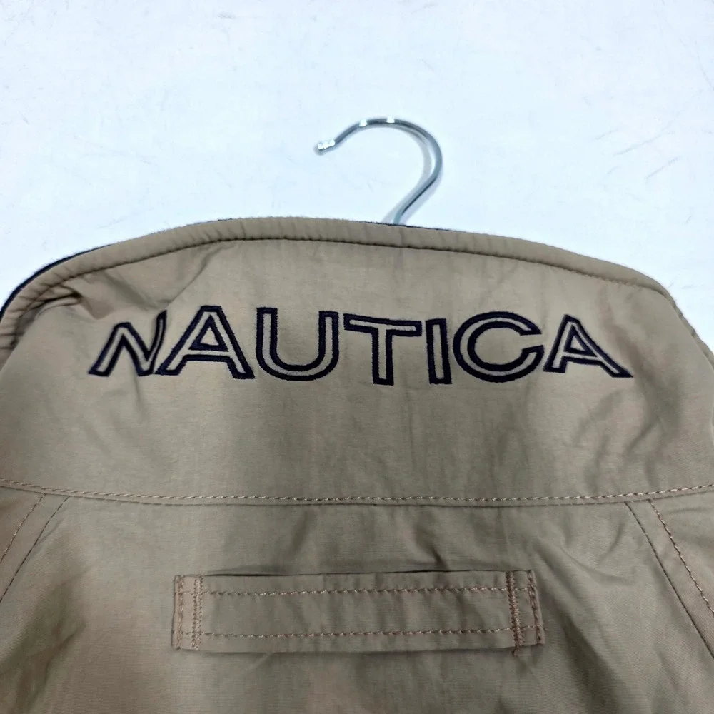Nautica Windbreaker Jacket Mens XXL Khaki Tan Full Zip Mesh Lined Utility Coat